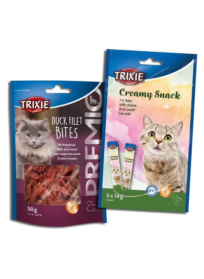 تريكسي مجموعة مكافآت القطط من وجبة الدجاج الكريمية وقطع فيليه البط الفاخرة، مكافآت غنية بالعناصر الغذائية للقطط، مناسبة لجميع السلالات - (عبوة من قطعتين) - Image 1