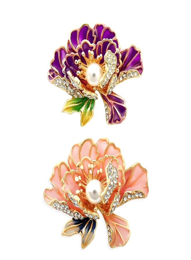 Aeenioy 2 PCS Brooch Pin for Women, Elegant Peony Flower Brooch Alloy Saree Pins for Women, Stylish Hijab and Scarf Accessories, Perfect for Wedding, Party and Formal Occasions - Image 1