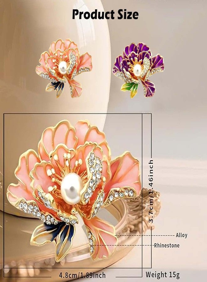 Aeenioy 2 PCS Brooch Pin for Women, Elegant Peony Flower Brooch Alloy Saree Pins for Women, Stylish Hijab and Scarf Accessories, Perfect for Wedding, Party and Formal Occasions - Image 2