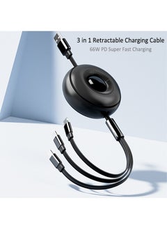 Winla 66W/6A Super Fast Charging Cable, Retractable Coiled Multi Charging Cable 3 in 1 Charger Cord with USB C/Lightning/Micro USB Port for iPhone 14/13, Samsung, Huawei, Xiaomi, OPPO, iPad, Kindle(1.1m)  - Image 2