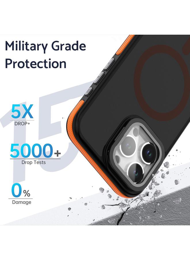 S-TOP Case For iPhone 15 Plus Magsafe Dual-Color Skin Feel Lens Film Phone Case with Lens Fold Holder - Image 3