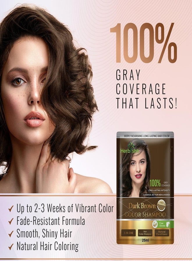 Herbishh Dark Brown Hair Dye Shampoo (25ml x 10 Sachets) - Hair Colour Shampoo for Men & Women - 100% Grey Coverage - Instant Hair Color Shampoo - Travel Friendly Sachet - 3-in-1 Formula - Image 5