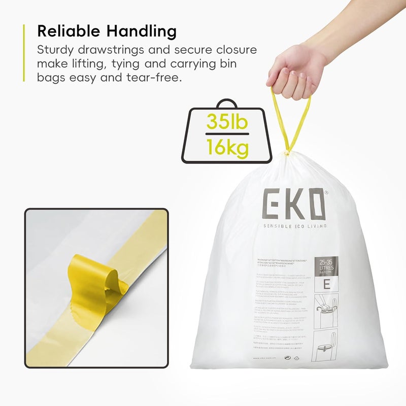 EKO Size E Drawstring Bin Liners, 25-35 Litres, White - Image 3