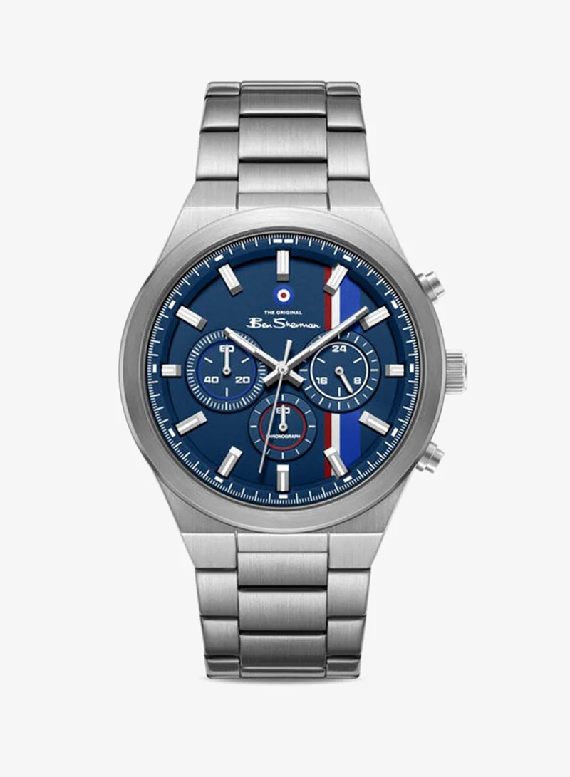 Ben Sherman Canterbury Blue Dial Stainless Steel Bracelet Chronograph Watch for Men, 44mm