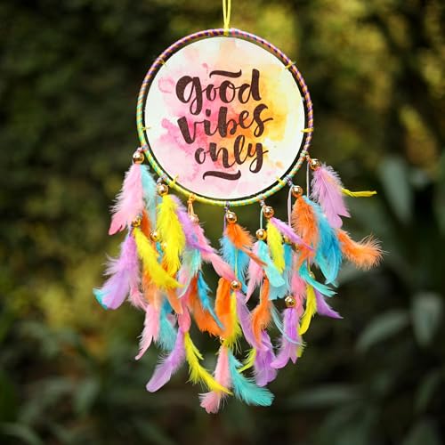 DULI Dream Catcher Handmade Tree of Life Canvas Dreamcatcher for Bedrooms Office Balcony Outdoors Garden Car Hanging, 49cm, Dreamkacher (CanvasGoodVibesMediumDC-PastelMulticolor) - Image 1