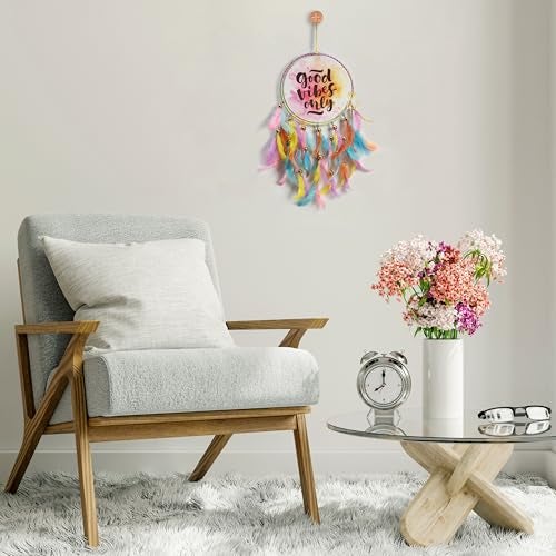 DULI Dream Catcher Handmade Tree of Life Canvas Dreamcatcher for Bedrooms Office Balcony Outdoors Garden Car Hanging, 49cm, Dreamkacher (CanvasGoodVibesMediumDC-PastelMulticolor) - Image 2