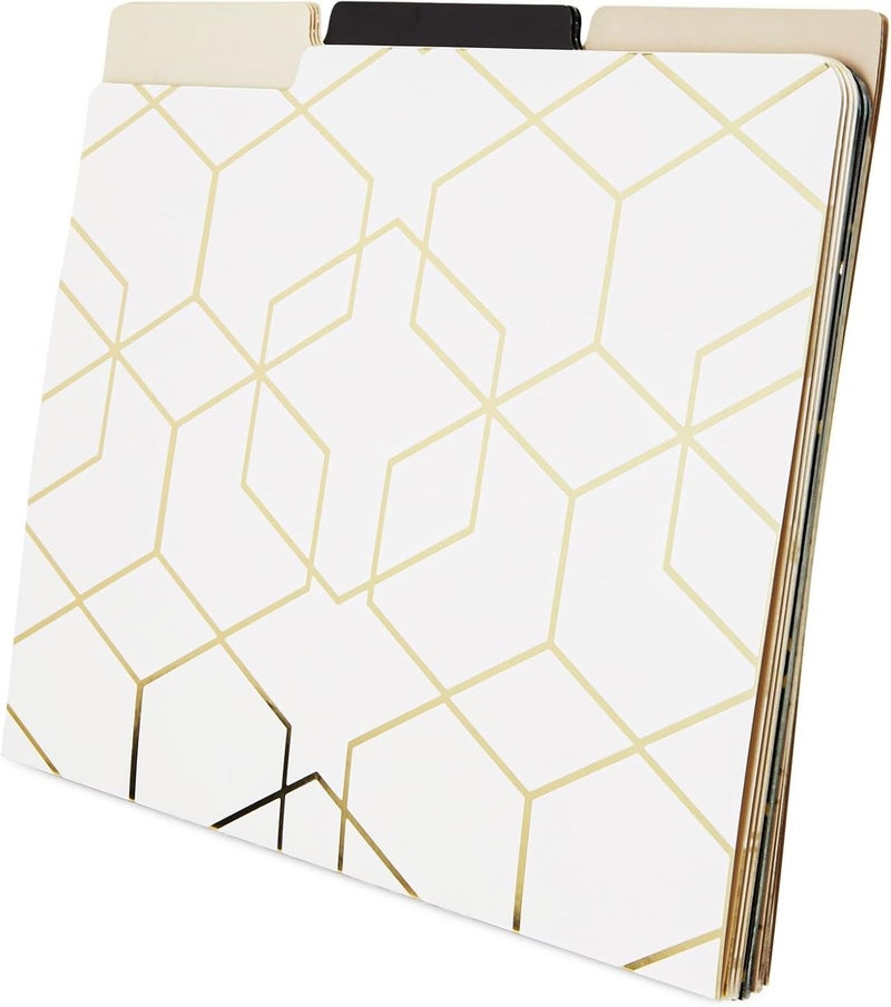 Paper Junkie 12-Pack Cute Geometric Gold Foil Decorative & Colored File Folders, Letter Size (9.5x11.5 in) - 1/3-Cut Tab File Folders for Office Supplies - Aesthetic Office Supplies - Image 4