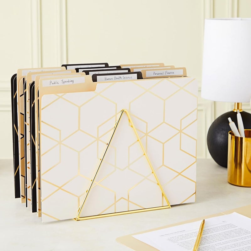 Paper Junkie 12-Pack Cute Geometric Gold Foil Decorative & Colored File Folders, Letter Size (9.5x11.5 in) - 1/3-Cut Tab File Folders for Office Supplies - Aesthetic Office Supplies - Image 2