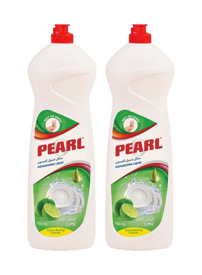 Pearl Dishwash Liquid Lime 1.5L Promo Pack Strong Grease Removal Dishwashing Soap Soft on Hands Kitchen Cleaner  2 x 750 ml, 1.5 L - Image 1
