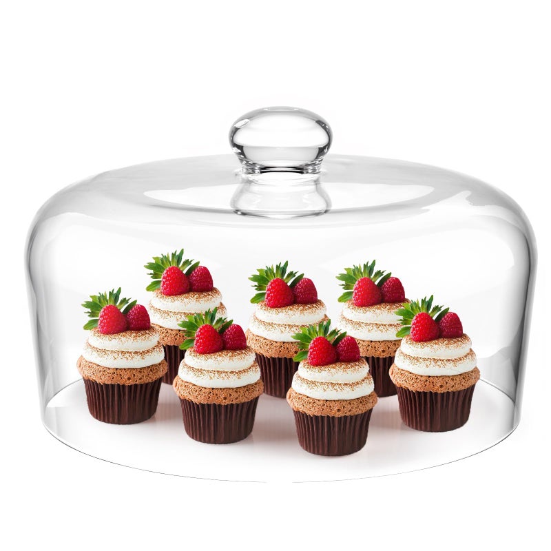 Krbnk 11 Inch Glass Cake Dome Cover, Upgraded Thickened Clear Cake Cover Lid for Cake Stand, Round Cloche Glass Dome for Dessert Plates Display and Protection - Image 1