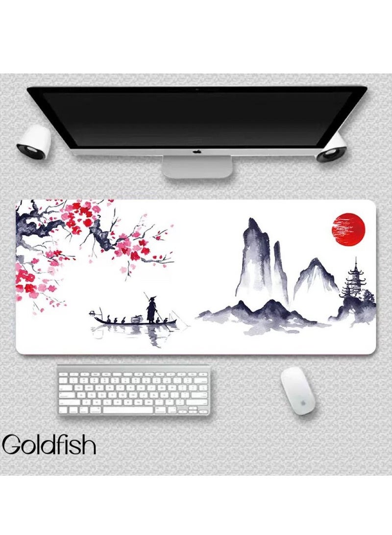 Goldfish Chinese Style Landscape oil Painting Mouse Pad White 400 × 900mm
