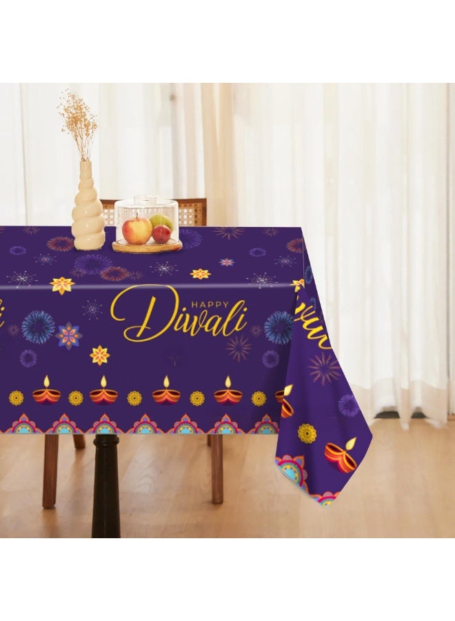 Diwali Purple Tablecloth-130x220cm Waterproof PE Plastic Cover for Festival Decor & Birthday Party Supplies - Image 2