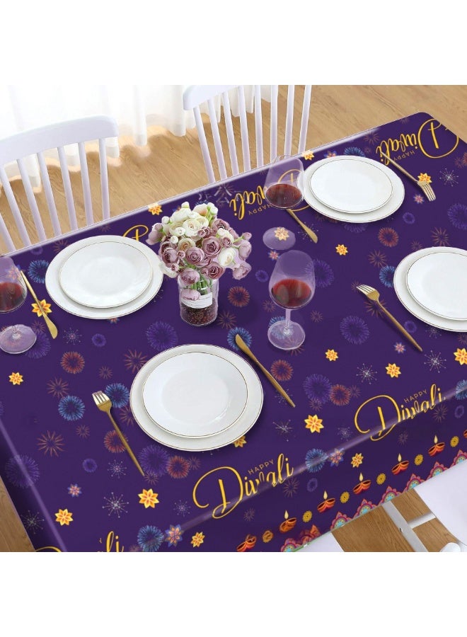 Diwali Purple Tablecloth-130x220cm Waterproof PE Plastic Cover for Festival Decor & Birthday Party Supplies - Image 3