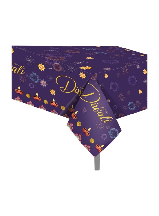 Diwali Purple Tablecloth-130x220cm Waterproof PE Plastic Cover for Festival Decor & Birthday Party Supplies - Image 5