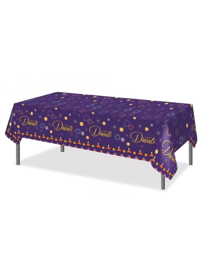 Diwali Purple Tablecloth-130x220cm Waterproof PE Plastic Cover for Festival Decor & Birthday Party Supplies - Image 4