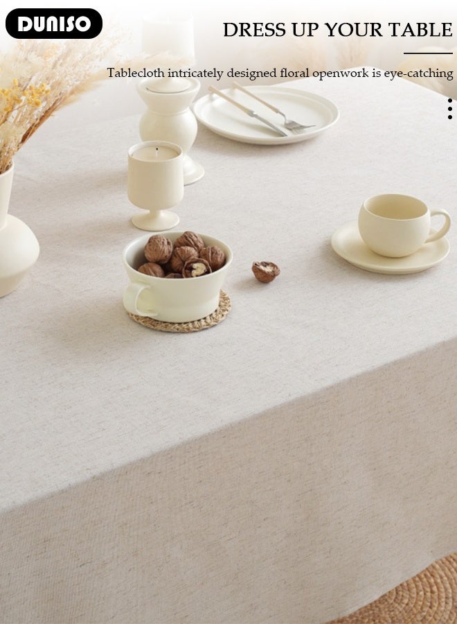 DUNISO Cotton Linen Table Cloth, Rectangular Retro Farmhouse Tablecloth, Wrinkle-Free Dust-Proof,Washable Decorative Table Covers for Home Kitchen Dinning Deco Party Wedding - Image 4