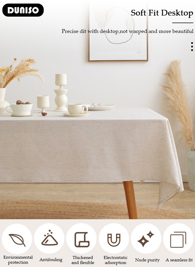 DUNISO Cotton Linen Table Cloth, Rectangular Retro Farmhouse Tablecloth, Wrinkle-Free Dust-Proof,Washable Decorative Table Covers for Home Kitchen Dinning Deco Party Wedding - Image 3