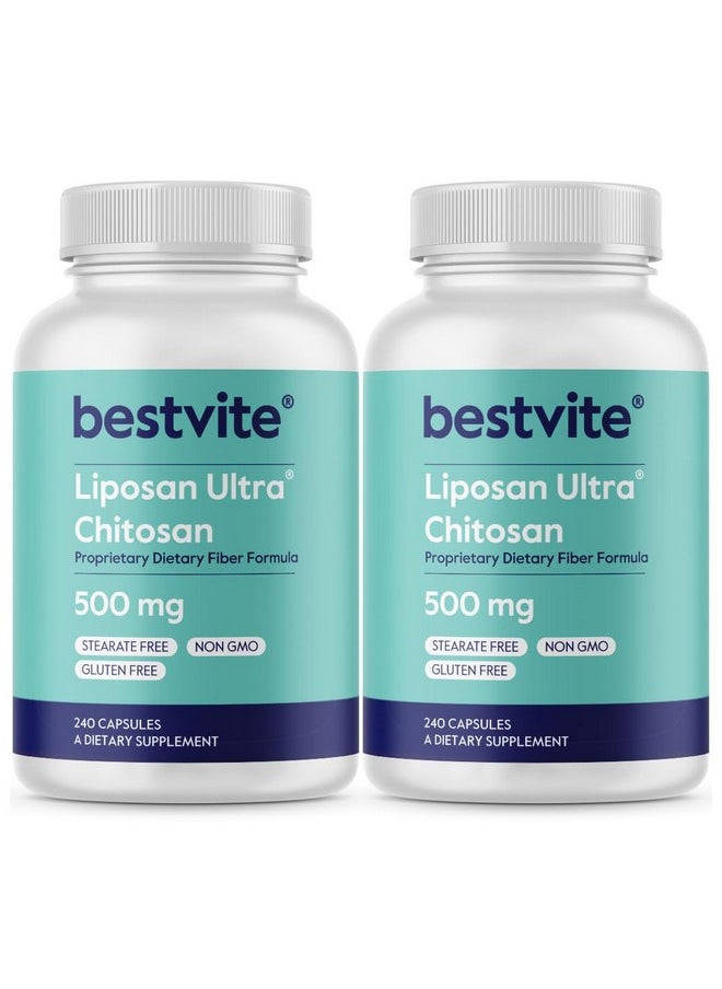 BESTVITE BESTVITE Liposan Ultra Chitosan 500mg (480 Capsules) (240 x 2) - Patented Faster Acting Than Regular Chitosan - No Stearates - No Fillers  - Image 1