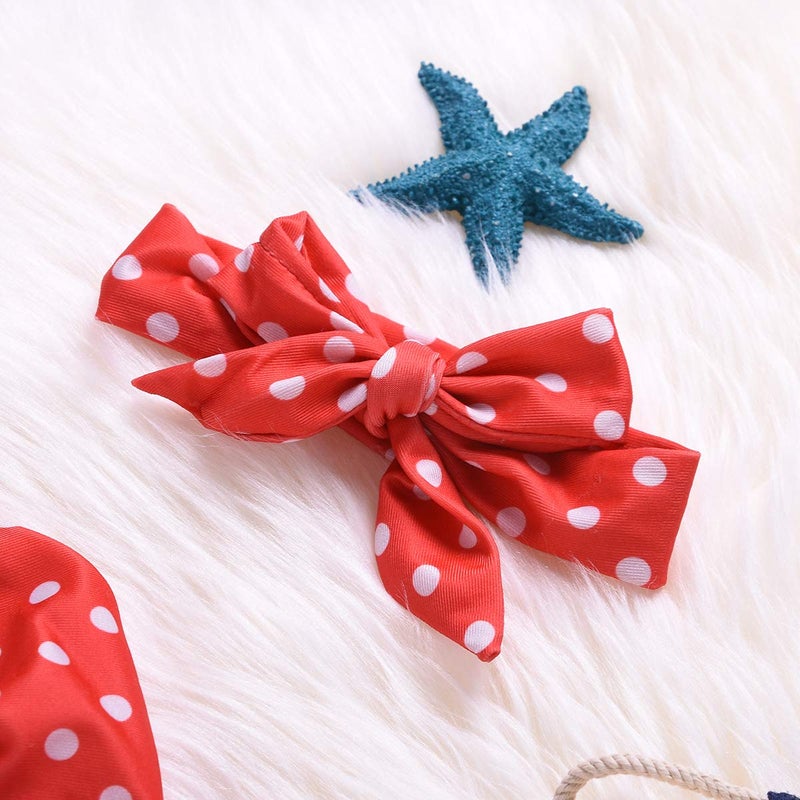 Aalizzwell Baby Girl Bikini,Kids Toddler Polka Dot Swimsuits Halter Swimwear Bikinis Set with Headband (Red, 6-12 Months) - Image 5