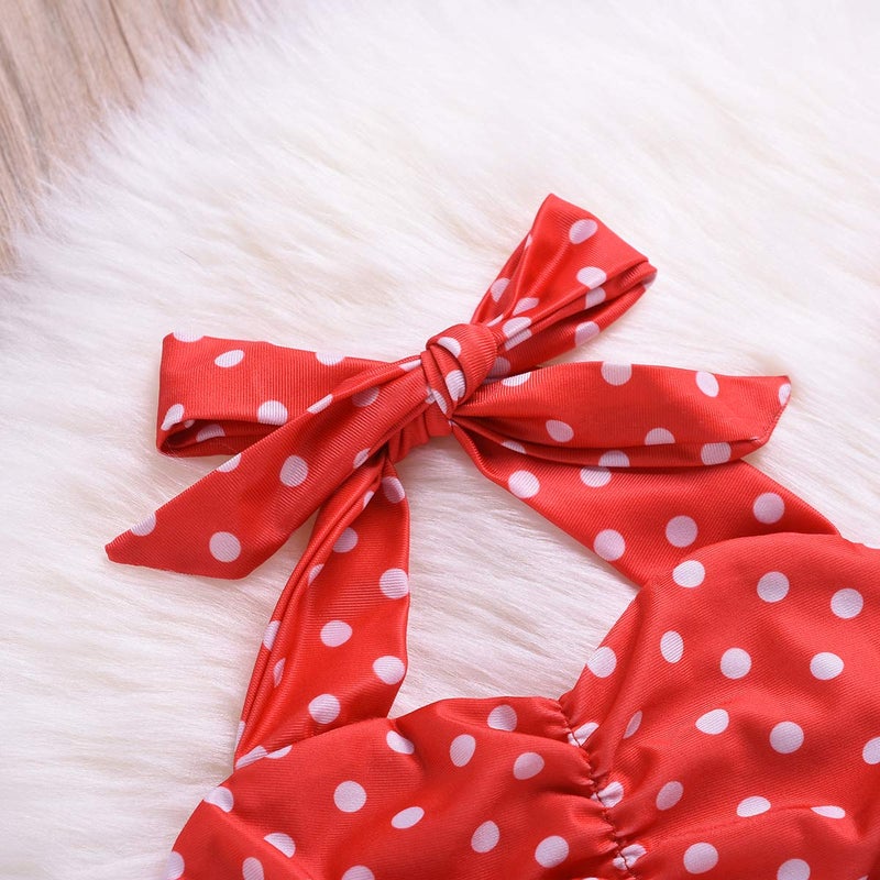 Aalizzwell Baby Girl Bikini,Kids Toddler Polka Dot Swimsuits Halter Swimwear Bikinis Set with Headband (Red, 6-12 Months) - Image 2