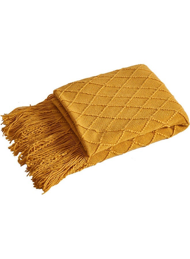 Tassel Design Soft Blanket Keep Warm Cotton Beige 127 x 172cm - Image 1