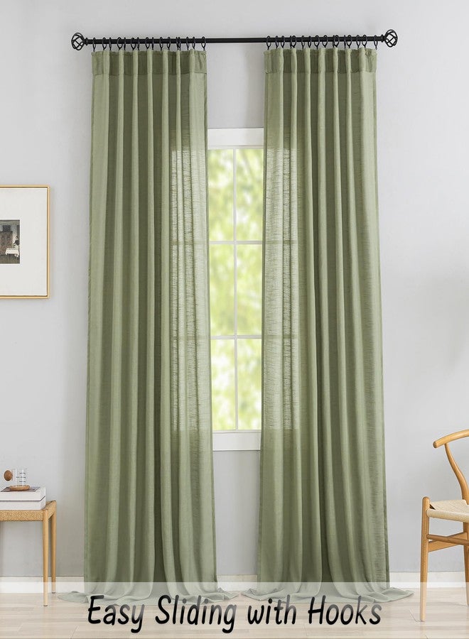DONREN Sage Green Linen Back Tab Curtains 84 Inches Long 2 Panels Set for Bedroom - Modern Farmhouse Hooks Belt Pleated Semi Privacy Drapes Shabby Chic Pocket Light Filtering Window Curtains - Image 2