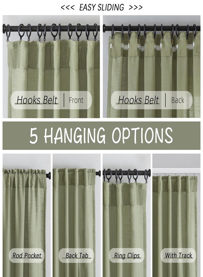 DONREN Sage Green Linen Back Tab Curtains 84 Inches Long 2 Panels Set for Bedroom - Modern Farmhouse Hooks Belt Pleated Semi Privacy Drapes Shabby Chic Pocket Light Filtering Window Curtains - Image 3