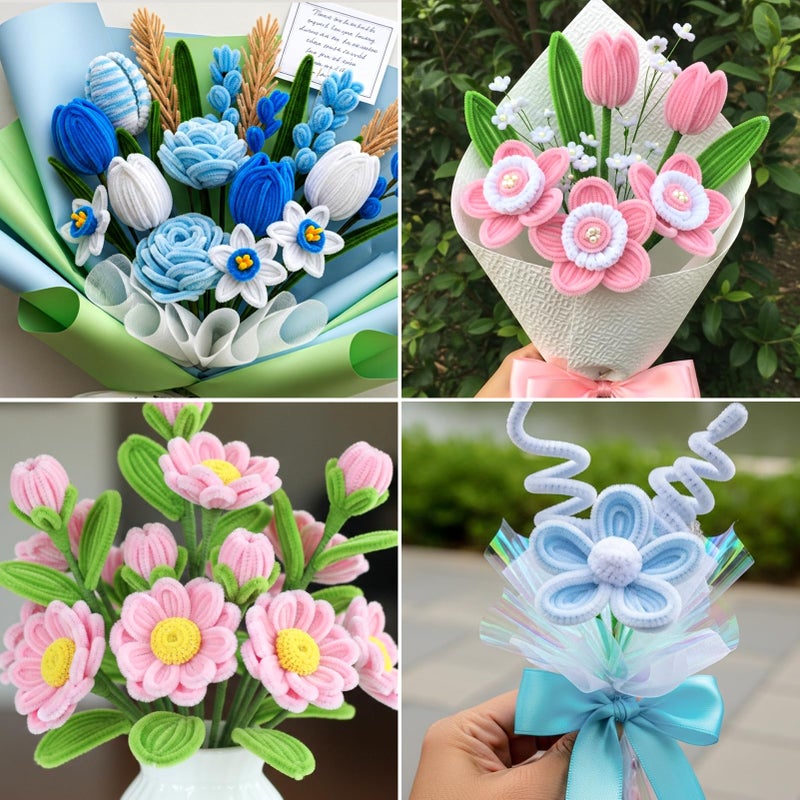 Caydo 500 Pieces Pipe Cleaners Flower Kit, 7 Colors Chenille Stems Bulk for Flowers Making, Macaron Pastel Pipe Cleaner for Art Projects and Easter Decorations - Image 4