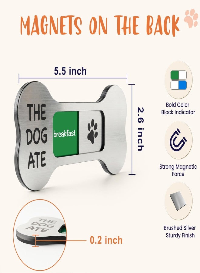 EliteSign Dog Feeding Reminder Supplies with Magnet, Bone-Shaped Design Brushed Silver, Acrylic Pet Nursing Schedule for Breakfast & Dinner, Feed Slider with Paw Pattern, 2 Stickers 5.5 x 2.6inch - Image 3