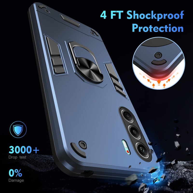 HuHa Case Cover For Tecno Camon 40 Pro 5G Shockproof Metal Ring Holder Phone Case(Blue) - Image 4