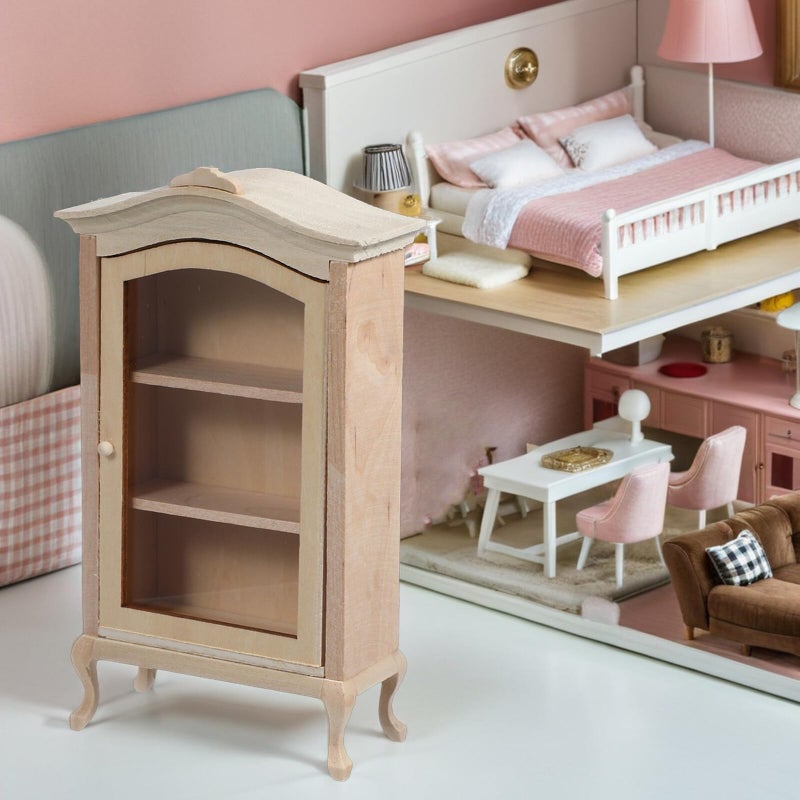 Miniature Wooden Display Cabinet For Dollhouse Furniture 12 Scale Bookshelf Model - Image 3