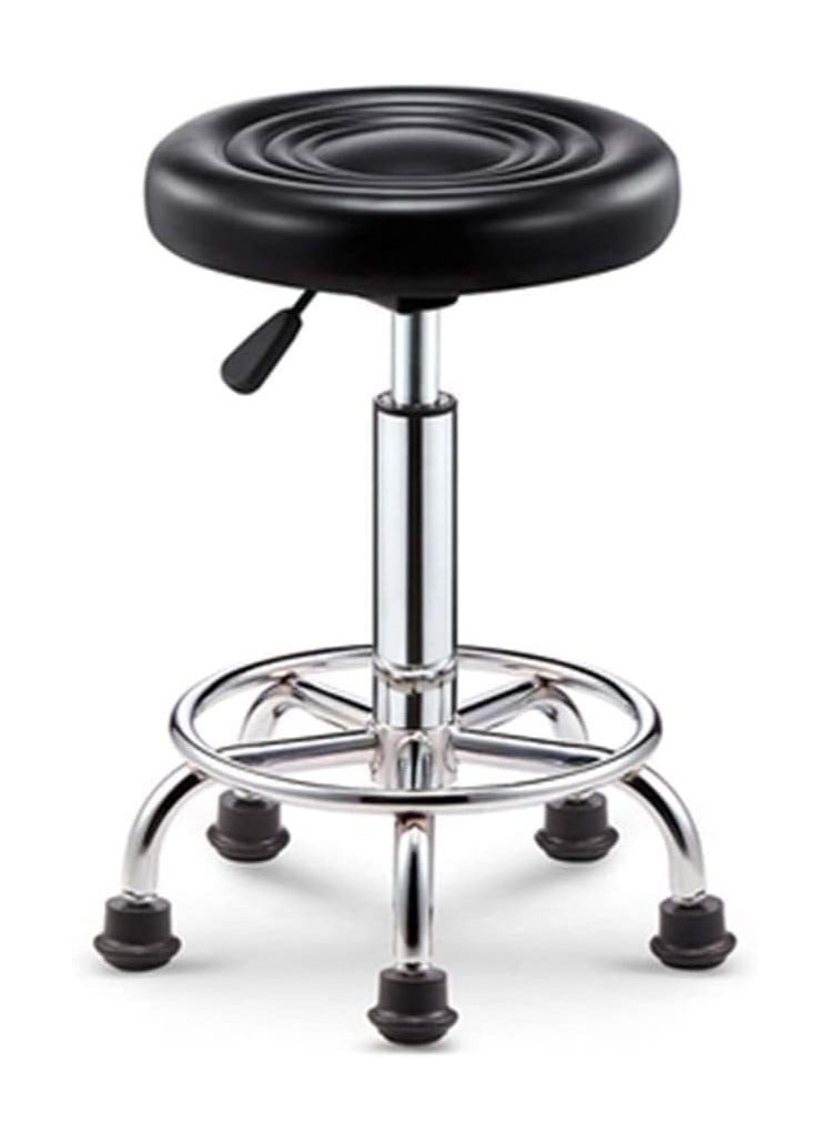 Generic Round Swivel Chair with Wheels, Easy Assembly PU Leather Chair for Barber Shop Restaurant Cashier Black 33x42-52cm  - Image 1