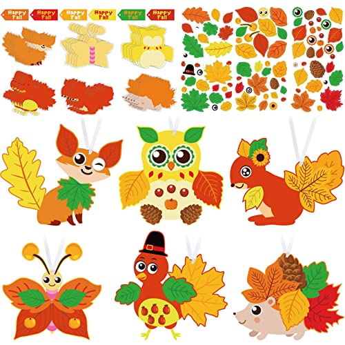 Funrous 24 Sets Fall Craft Kits Cute Animals Crafts Stickers Bulk DIY Turkey Autumn Owl Ornament Decoration Maple Leaves Thanksgiving Art for Fall Autumn Halloween Home Classroom Game Activities Party Favors - Image 1