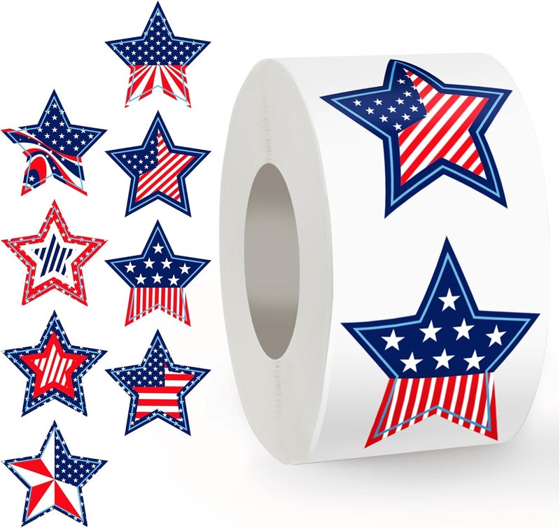 Bueake Patriotic Stickers 500 Pcs, 1.5" Memorial Day Stickers, 4th of July Stars Label (Blue) - Image 1