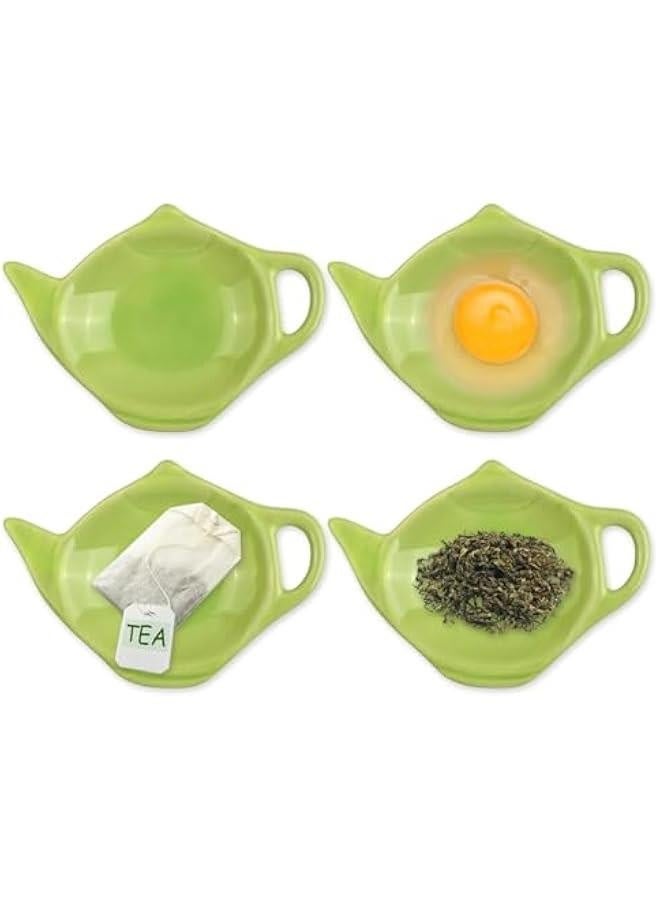 4 Pieces Teapot Shaped Tea Bag Holder Teabag Coaster Seasoning Dish for Sauce Dessert (Green) - Image 1