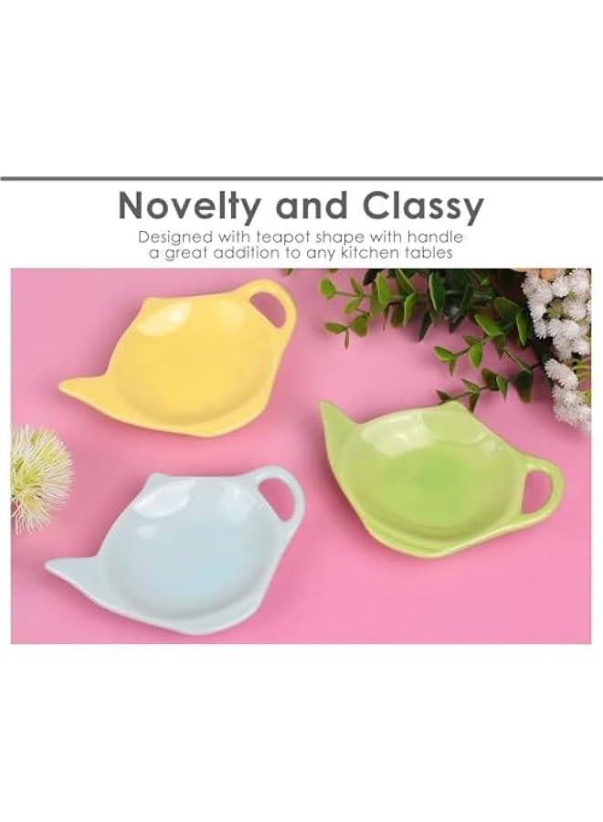 4 Pieces Teapot Shaped Tea Bag Holder Teabag Coaster Seasoning Dish for Sauce Dessert (Green) - Image 5