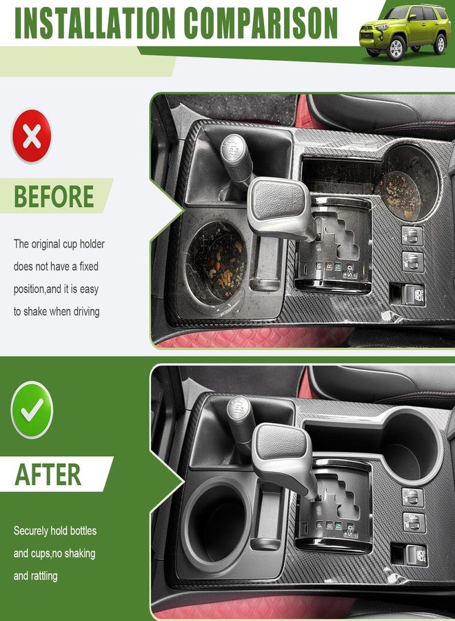 Qyebbk Upgrade Cup Holder Inserts for 2014-2024 Toyota 4Runner Center Console Cupholder Coaster Liner Replaces Mat for 4 Runner Interior Accessories Black(Center Console Left Front+Rear, 2PCS) - Image 2