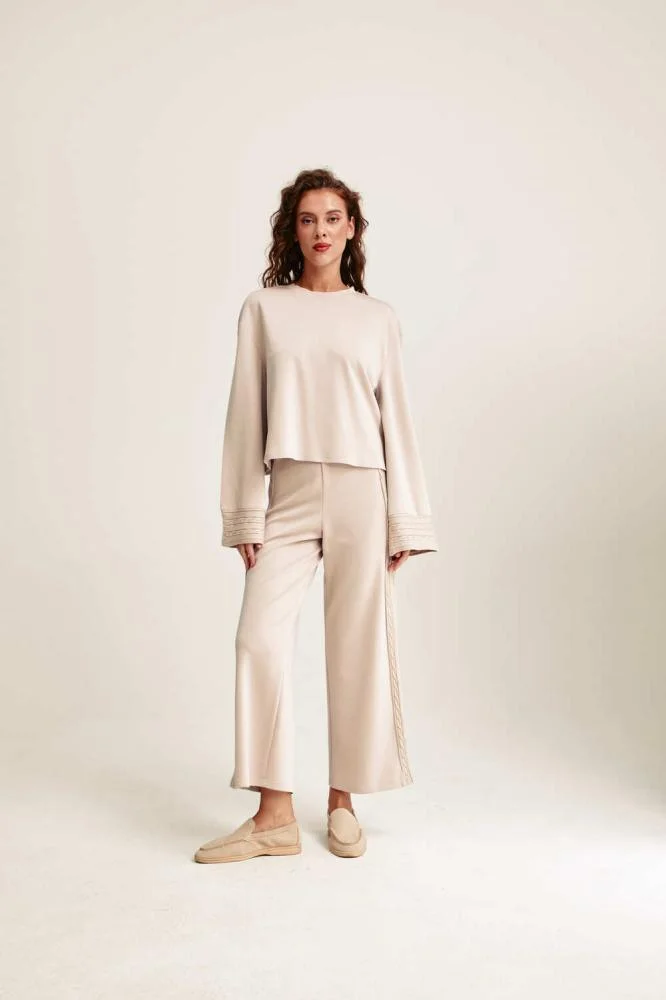 Tenda Plain Wide-Leg Trousers Beige