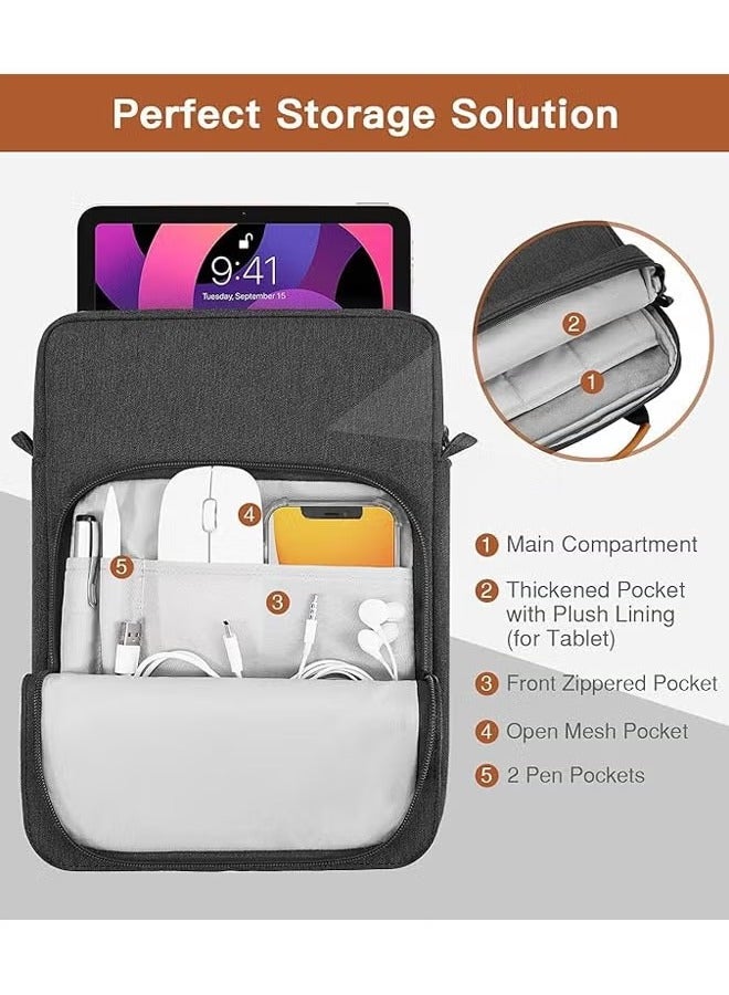 9-11 Inch Tablet Sleeve Bag, Fits for iPad air 5 10.9 2022, iPad Pro 11 M2 2022-2018, iPad 10th 10.9, Air 4 10.9, Tab S8 2022, Handle Carrying Case with Shoulder Strap, Black - Image 2