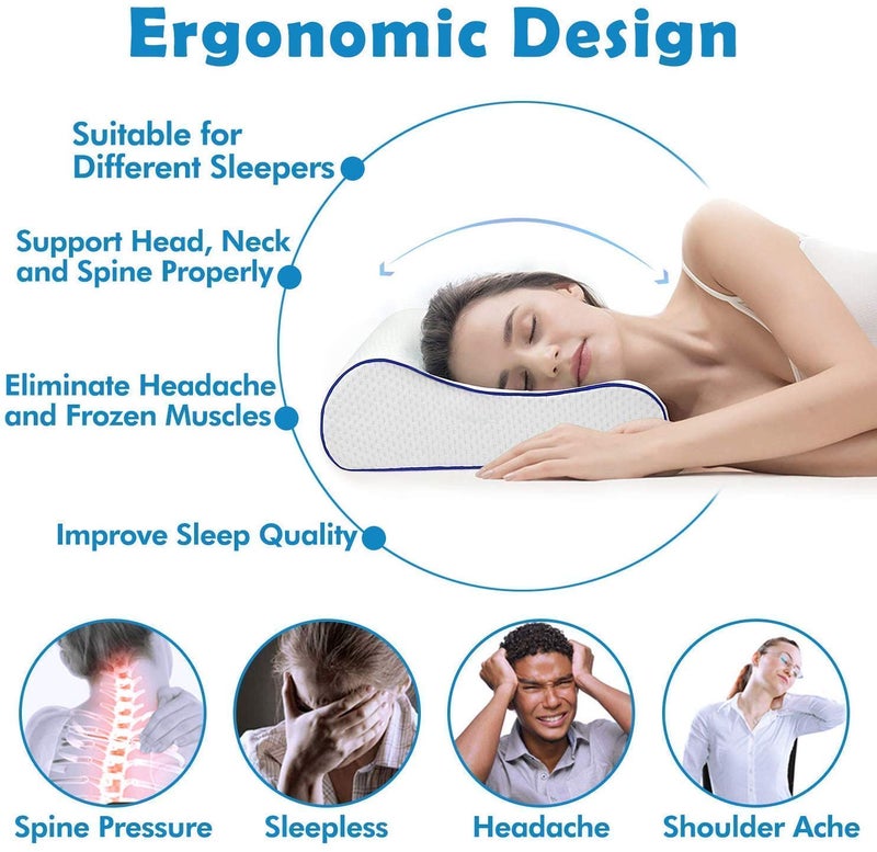 DRUDRAYA Memory Foam Pillow,Orthopedic Pillow for Neck Pain,Orthopedic Contour Pillow Support for Back,Stomach,Side Sleepers,Anti-Snoring Neck Pillow (Memory Foam) - Image 5