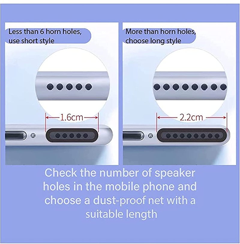 AVEDIA Phone Speaker Mesh Dustproof Stickers Set, Phone Speaker Protector Cover Net with Cleaning kit for iPhone Trumpet Protection 10pcs Long and 14pcs Short(Cloth + 2 PCS Apple Plug, Black) - Image 2