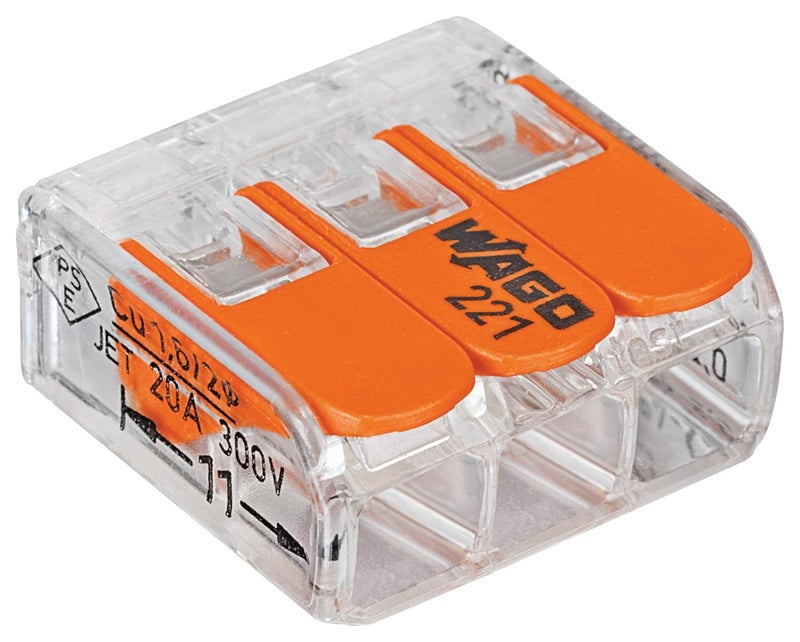 221-413/VE00-2500 221 Series 3 Conductor AWG 24 – 12 Transparent Body Connector w/Levers - 50 item(s)