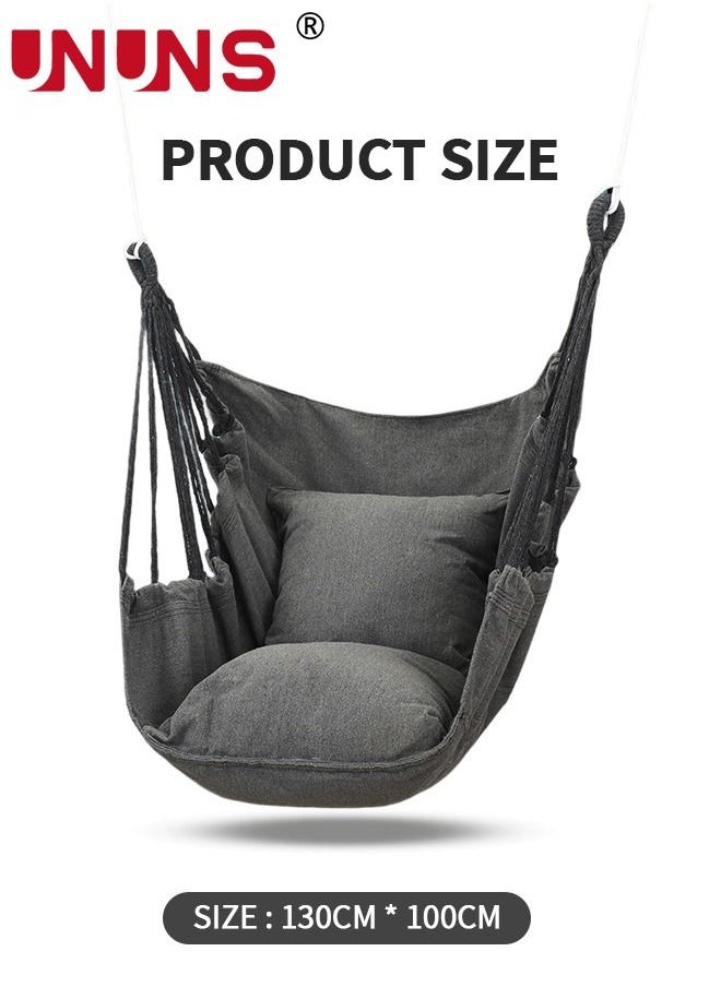 UNUNS - Hammock Swing Chair,Hanging Rope Swing With 1 Cushion,1 Pillow,1 Storage Pouch,Max 300 Lbs,Quality Cotton Weave For Superior Comfort Durability Perfect For Outdoor,Home,Bedroom,Patio,Yard - Image 1