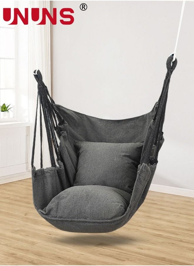 UNUNS - Hammock Swing Chair,Hanging Rope Swing With 1 Cushion,1 Pillow,1 Storage Pouch,Max 300 Lbs,Quality Cotton Weave For Superior Comfort Durability Perfect For Outdoor,Home,Bedroom,Patio,Yard - Image 1