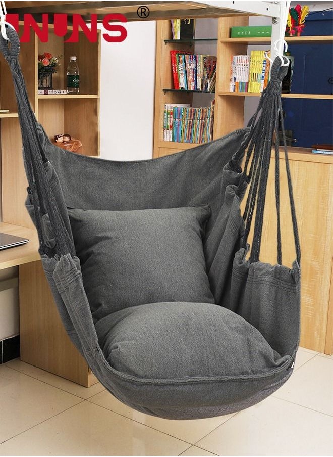 UNUNS - Hammock Swing Chair,Hanging Rope Swing With 1 Cushion,1 Pillow,1 Storage Pouch,Max 300 Lbs,Quality Cotton Weave For Superior Comfort Durability Perfect For Outdoor,Home,Bedroom,Patio,Yard - Image 1