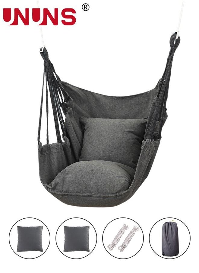 UNUNS - Hammock Swing Chair,Hanging Rope Swing With 1 Cushion,1 Pillow,1 Storage Pouch,Max 300 Lbs,Quality Cotton Weave For Superior Comfort Durability Perfect For Outdoor,Home,Bedroom,Patio,Yard - Image 1
