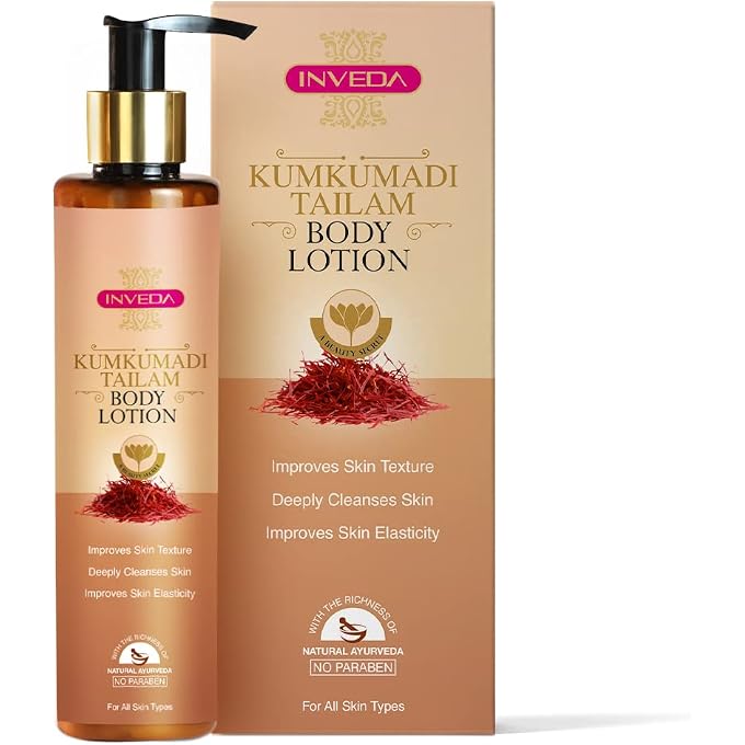 Inveda Kumkumadi Tailam Body Lotion, Dull, Redness, Shea Butter, Healthy & Tone Glow, 200ml - Image 1