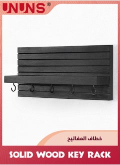 UNUNS Key Holder For Wall,Entryway Shelf With Hooks And Shelf,Sturdy Wood Keyholder Entrance Hanger With Mounting Hardware,11.8” x 5.5”,Black  - Image 2