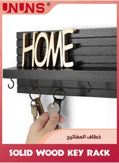 UNUNS Key Holder For Wall,Entryway Shelf With Hooks And Shelf,Sturdy Wood Keyholder Entrance Hanger With Mounting Hardware,11.8” x 5.5”,Black  - Image 4