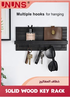 UNUNS Key Holder For Wall,Entryway Shelf With Hooks And Shelf,Sturdy Wood Keyholder Entrance Hanger With Mounting Hardware,11.8” x 5.5”,Black  - Image 5
